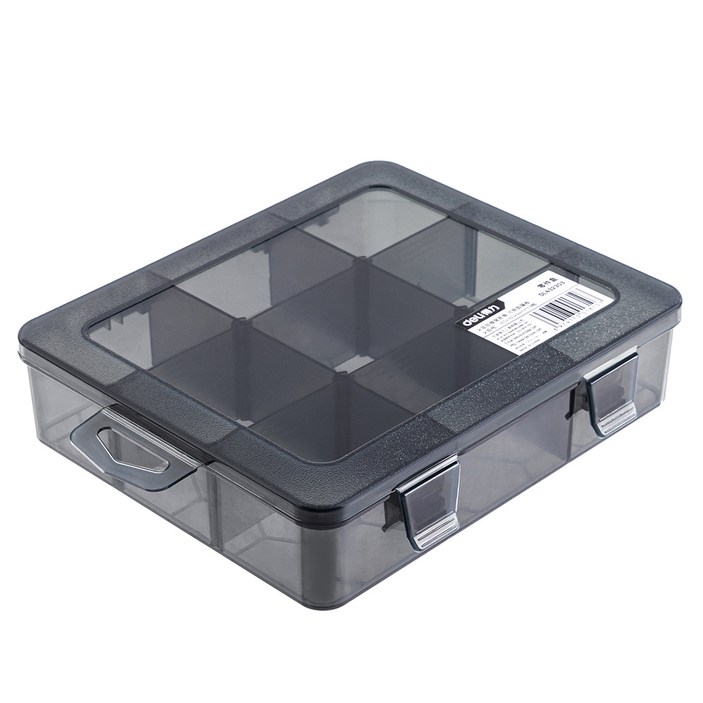 델리툴즈 투명 플라스틱 뚜껑 부품 수납 케이스 9칸 블랙 DL432303