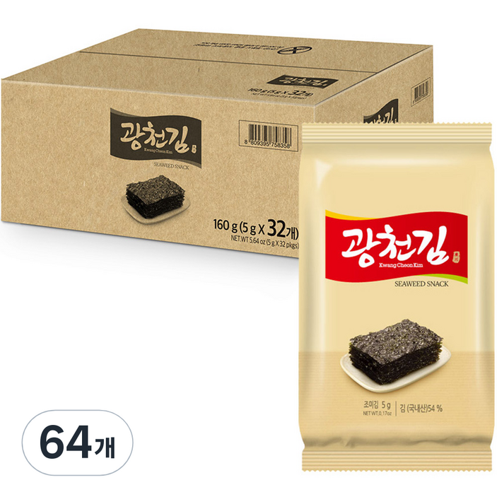 광천김 참 재래도시락 김, 5g, 64개