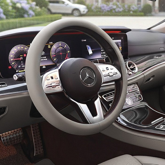 지엠지모터스 차량용 신소재 가죽 핸들커버 그립퍼, 미스티그레이