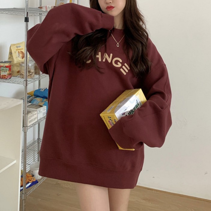 스타일 사는 자유로운 오버핏 임산부 긴팔 티셔츠