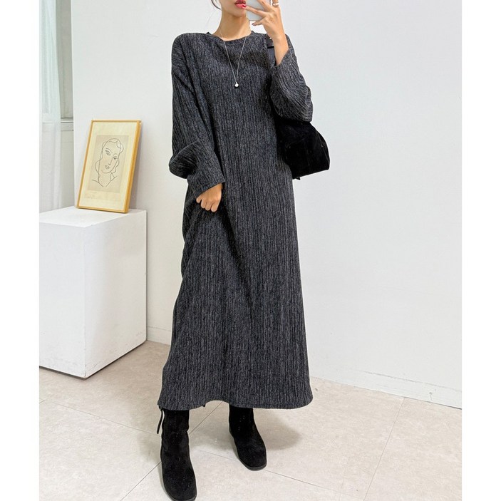 (빅사이즈 ok) 플리츠 탄탄 보들 보카시 오버핏 맥시 롱 원피스 3color