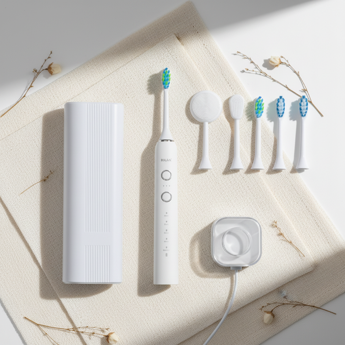 한경희 5가지 모드 3단계 IPX7 스마트 전동칫솔, 1세트, 화이트, 무선 음파 전동칫솔