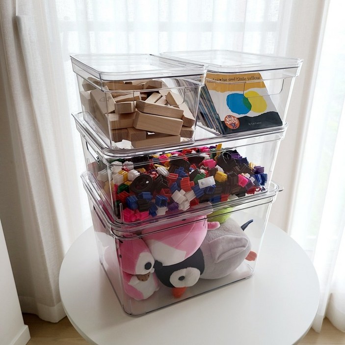 수납용품 심플생활 뚜껑 투명 다용도 정리함 아이방 정리함 장난감 정리함