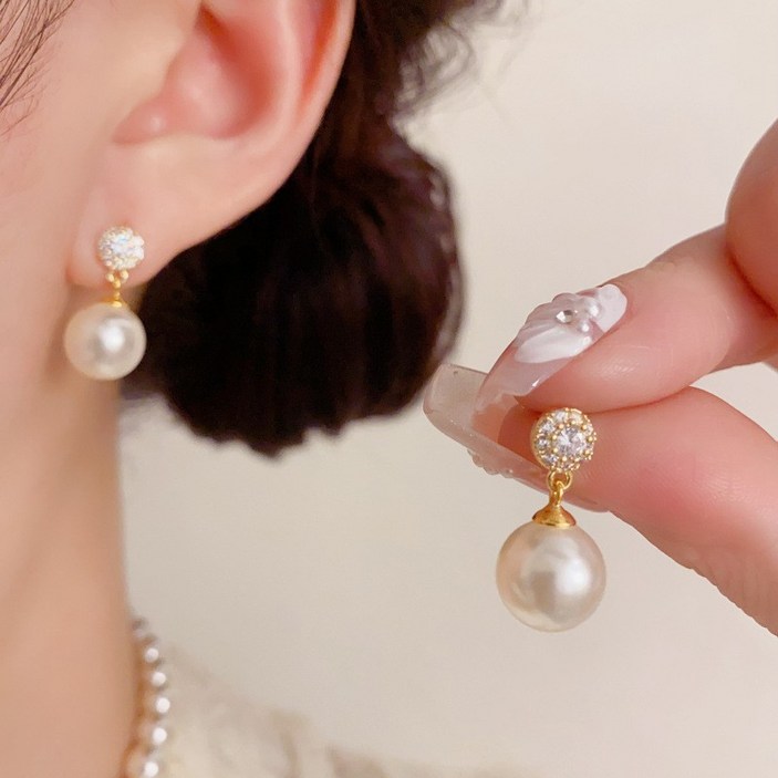 멜로이브 14k 도금 진주 프랑스 스타일 데일리 여성 귀걸이