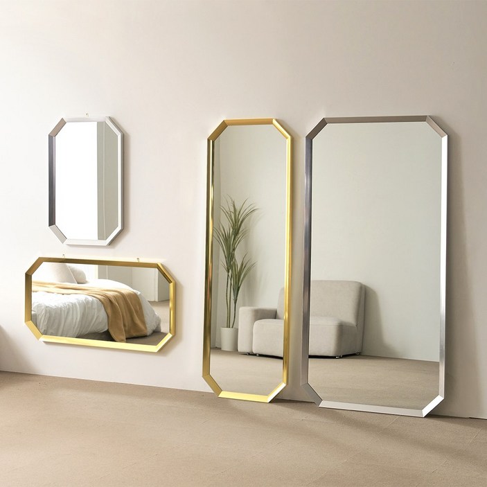 일래브 비산방지 팔각 골드 실버 인테리어 대형 침실 현관 전신거울 600, 02.일래브 팔각거울 거치형 S 실버