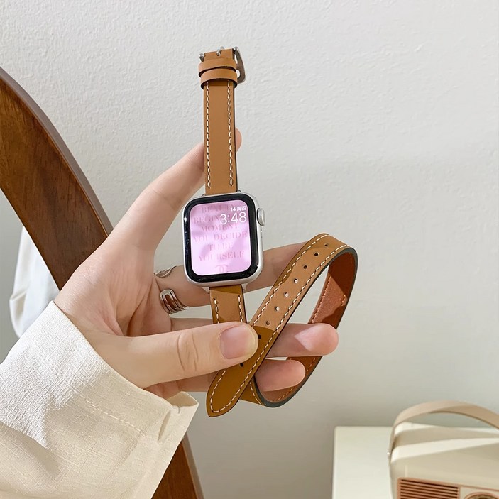 모아돔 애플워치10 9 8 SE SE2 호환 슬림 스트랩 가죽밴드