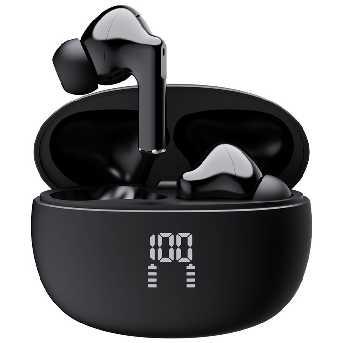 프랑스 톰슨 ENC 노이즈 캔슬링 LED 블루투스 6.0 이어폰 무선 방수, 블랙 TBE-201K