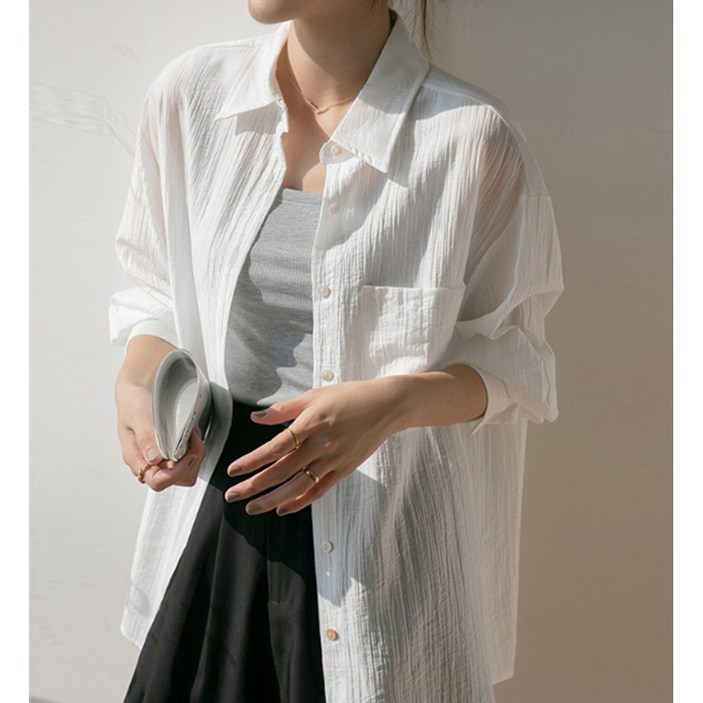 VERIT 커버업 여자 네츄럴 긴셔츠 루즈핏 셔츠 VT401