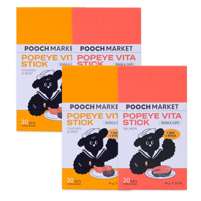 푸치마켓 뽀빠이 비타스틱 연어맛 2box  치킨비프맛 2box, 80개, 14g, 단품