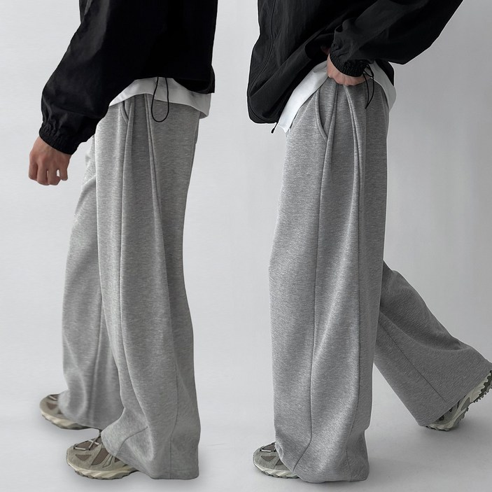기획상품,11 두장묶음 빠델 사이드핀턱 벌룬 와이드 트레이닝 스웻 커브드 팬츠 회색 트레이닝팬츠
