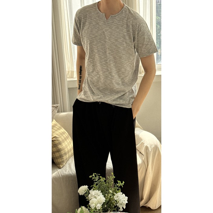 [AVID] 남자 여름 엣지 트임 슬라브 반팔 티셔츠 (3size)