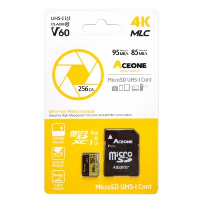 sd메모리카드512 에이스원 MLC 마이크로SD 256GB 4K U3 V60 액션캠 캠코더 MicroSD, 256GB