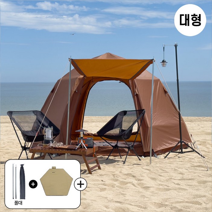 카르닉 육각 돔타입 원터치텐트 스페이스 아이보리 대형, 대형(4-5인용), 데저트탄(TAN)