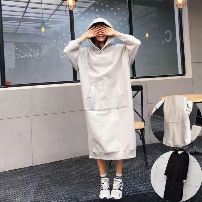 프로미스DO 여성 루즈핏 기모 후드 원피스 프로미스DO 여성 루즈핏 기모 후드 원피스