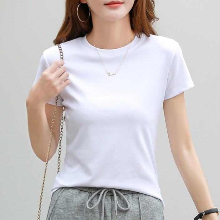 이매력 여성 라운드넥 기본티 무지 면스판 이너 반팔 티셔츠232