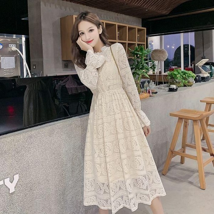 L.HOUSE STORE여자 긴팔 롱 원피스 쉬폰 레이스 예쁜 데일리 pez56 원피스 롱원피스 하객룩 하객원피스