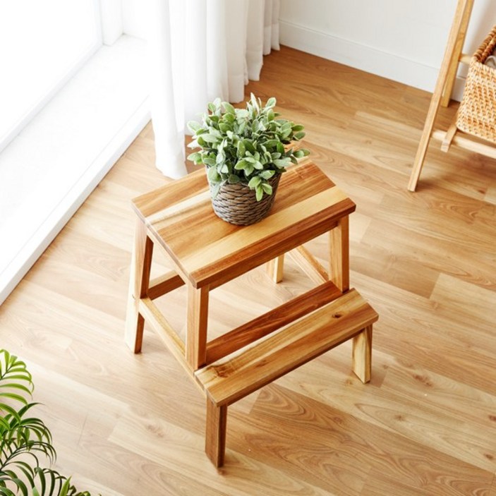 나인홈 원목 스텝스툴 사각 사다리 계단의자
