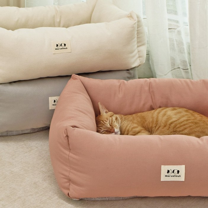 마벨러스홈데코 튼튼한 순면 강아지 고양이 애견 쿠션 방석 침대 분리형, 핑크 20230510