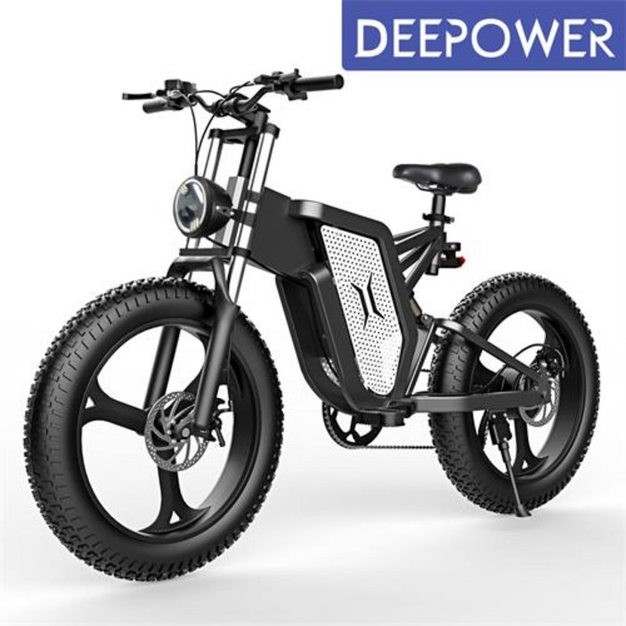 산악용전기자전거 2022년 DEEPOWER 2000W 48V 25Ah 최신형 전기자전거 MTB 산악 자전거 20인치 팻바이크 7단 변속, 블랙 + 실버