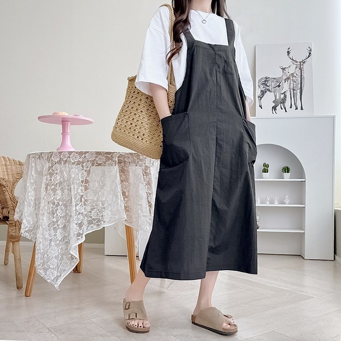 바스락 멜빵 여름 뷔스티에 롱 원피스 55-77반