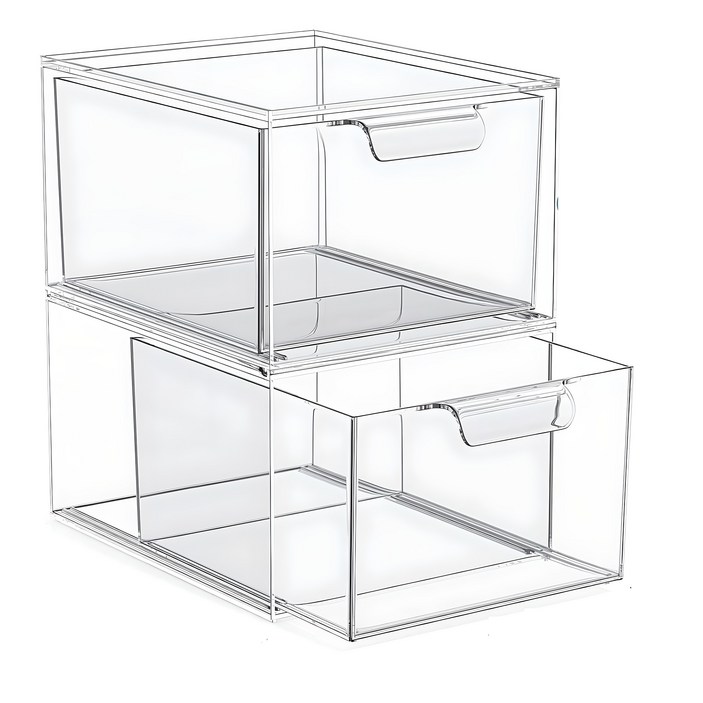 리빙가감법 프러미엄 화장대 욕실 깔끔한 정리 서랍형 아크릴 수납함 자유러운 적층식 화장품 보관함 먼지 차단 플라스틱 화장품 정리함, 2개, 투명