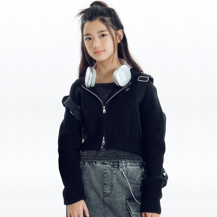 티미유 주니어 크롭후드 가디건