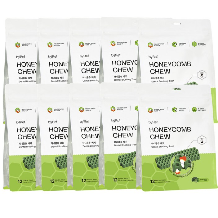 바이레프 강아지 허니콤츄 덴탈껌, 베지S, 120g, 10개