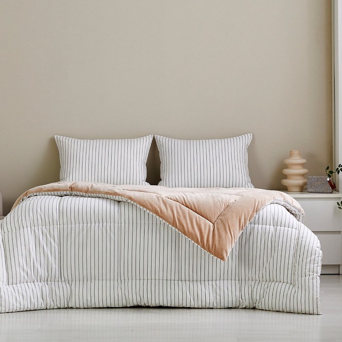 모던하우스 인천점  퓨어코튼 60수 고밀도면 극세사 차렵이불 싱글 아이보리 스트라이프 CV0225220