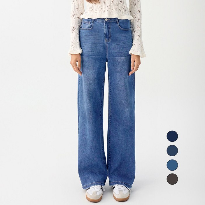 엘블로썸 여성 숏,기본,롱 스판 와이드 허리편한 히든밴드 청바지