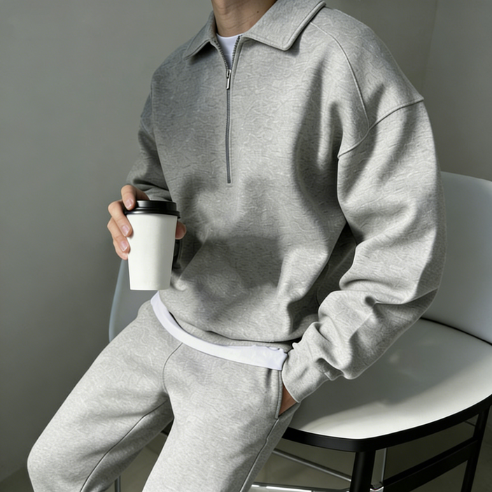 ANYOU 남성용 봄가을 맨투맨 캐주얼 빅사이즈 반집업 맨투맨