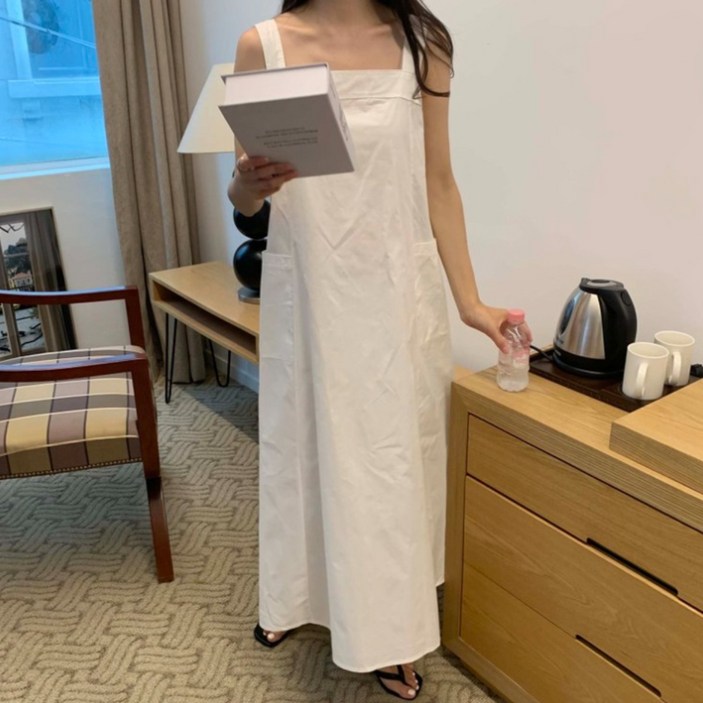 루어스룸 베가스 스퀘어넥 민소매 포켓 롱 원피스