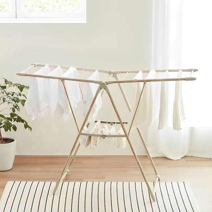 한샘 우드패턴 스탠딩형 빨래 건조대, 내추럴브라운  그레이