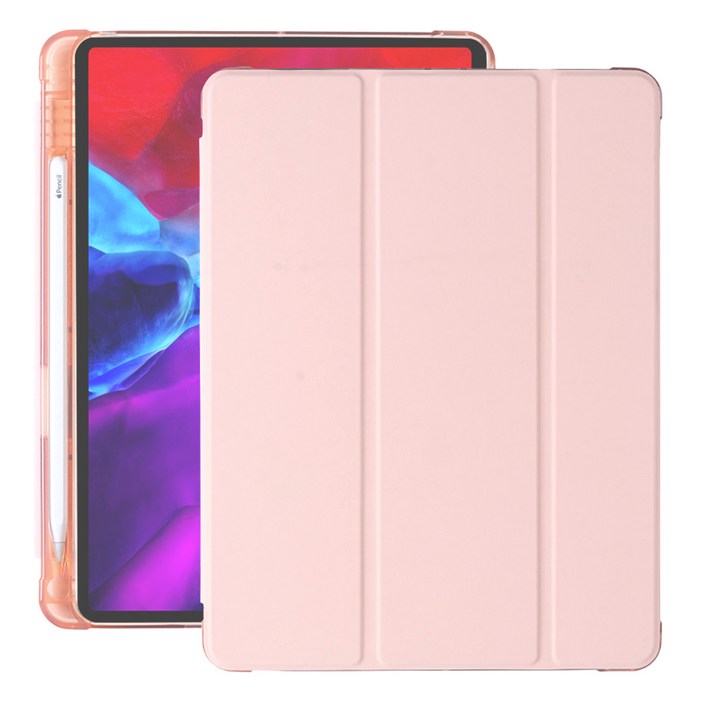 아이패드 후면 클리어 젤리 스마트커버 케이스, 핑크샌드