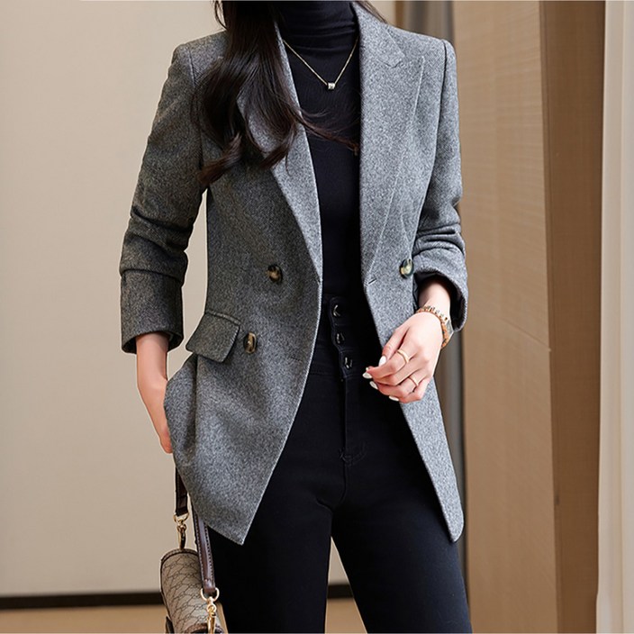 페이퍼먼츠 여성용 클래식 헤링본 긴팔 더블 자켓 23070