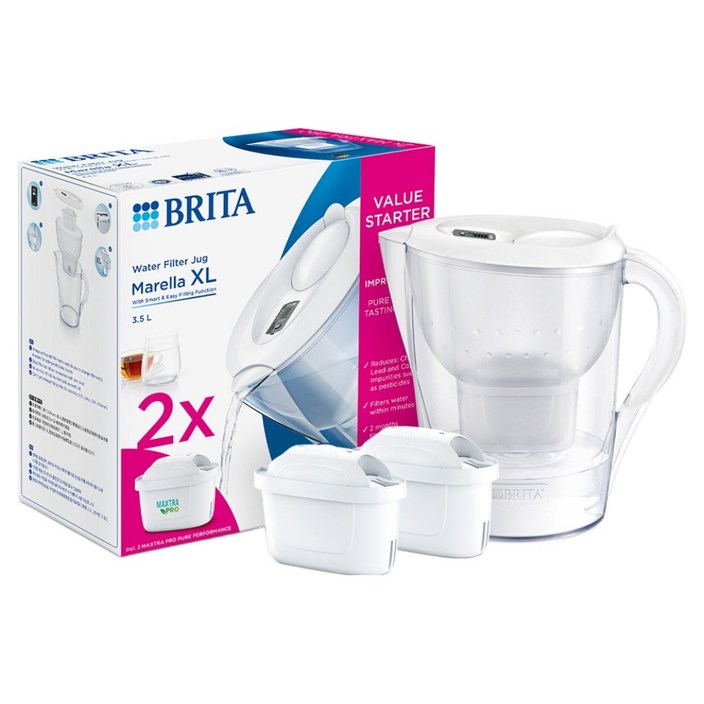 브리타 정수기 화이트 3.5L  필터 2p 세트 Marella XL White