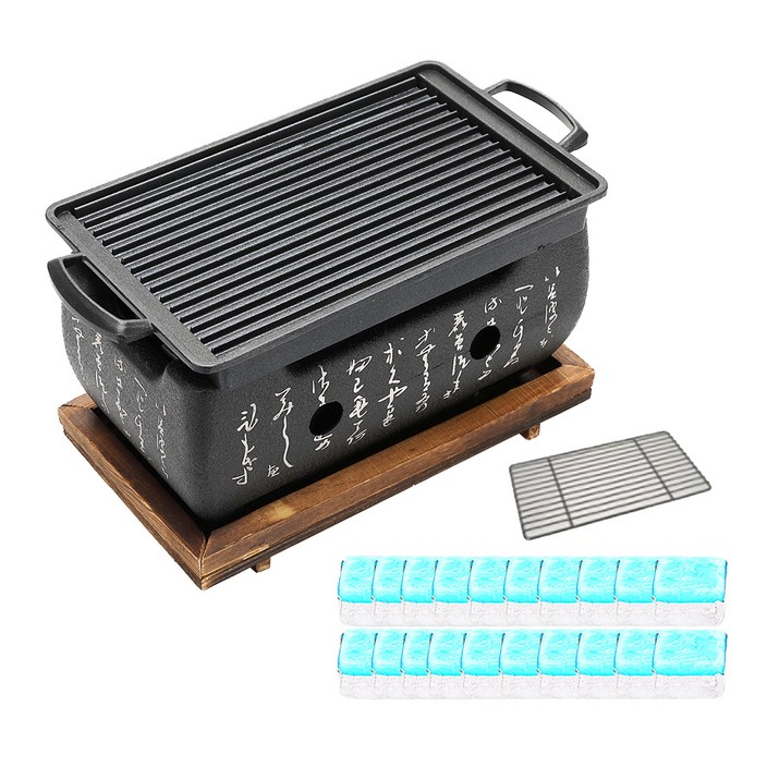 노뉴 프리미엄 직사각형 미니 화로 NONEW-MB2000 듀얼와이드 + 에탄올 고체 연료 30g x 20p 세트, 24 x 13 x 1.5 cm, 1개