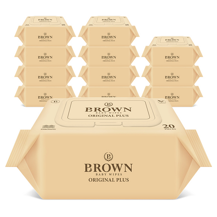 브라운 오리지널 플러스 유아물티슈 휴대캡형, 55g, 20개입, 12개