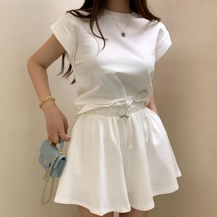 메이첼 롤업 반팔티 러플 반바지 여름 상하 세트 10518