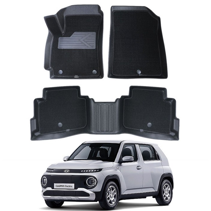 지엠지모터스 TPE 뉴코일 입체 발판 자동차 매트, 블랙, 현대 캐스퍼 EV전용 2024년형