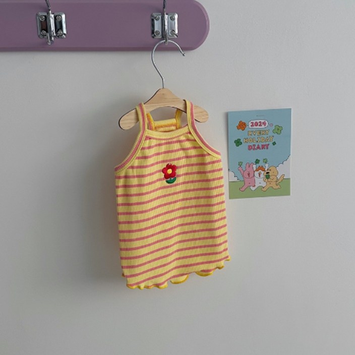 요런개 반려동물 해피 큐티 줄무늬 민소매 티셔츠