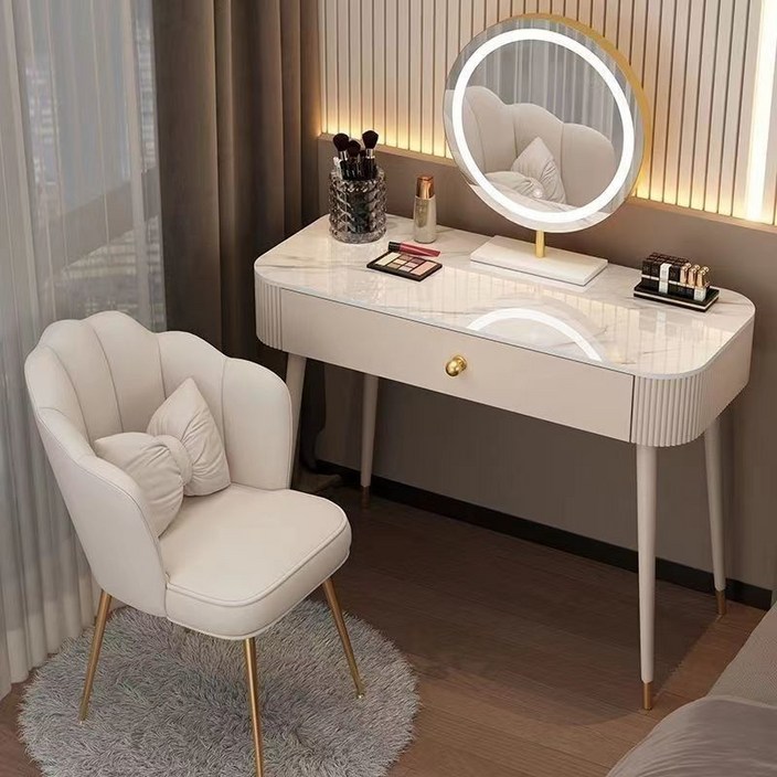 멀티 수납 화장대 세트 거울 포함, 흰색 스마트 미러와 의자I
