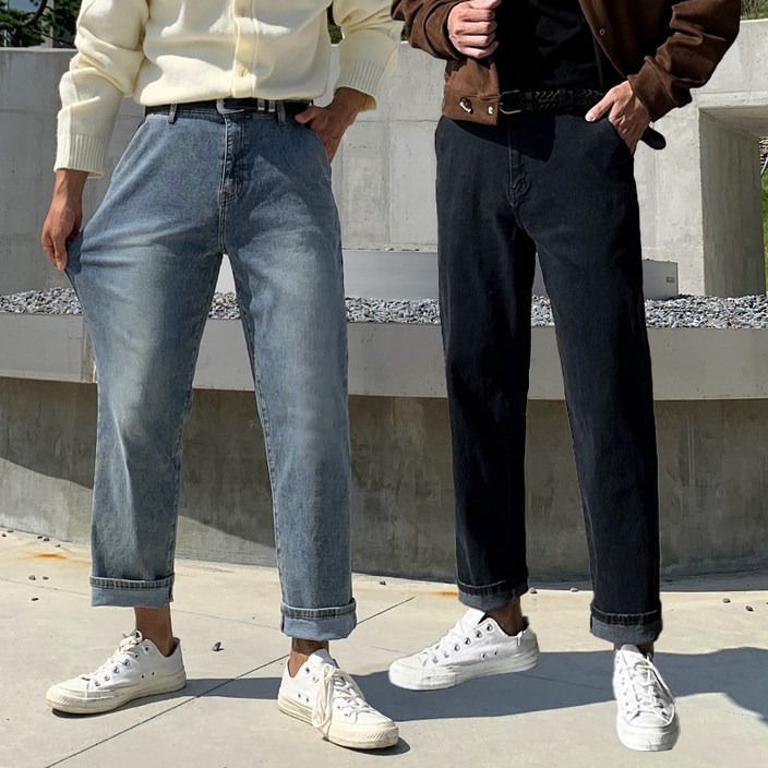 남자 남성 사계절 테이퍼드 핏 허벅돼 히든밴딩 스판 일자 청바지 데님 팬츠 빅사이즈