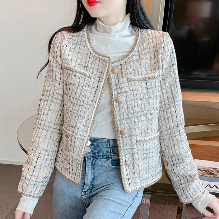 COSYEVNO 여성 트위드 재킷 봄 가을 패션 박시 배색 숏 긴팔 상의 결혼식 하객룩 lyjchnjk20