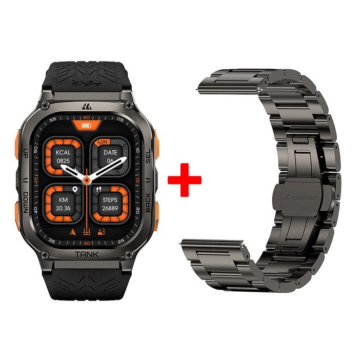 2025년형 KOSPET TANK M3 Ultra GPS 스마트워치 남성용 방수 5ATM AMOLED AOD 480mAh 디지털 블루투스 통화 기능, Black double strap, 4.978cm, GPS  블루투스