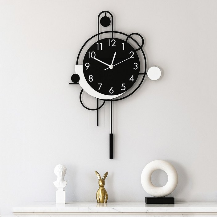 케라퓨어 무소음 인테리어 벽시계 예쁜 거실 벽걸이시계, 블랙화이트