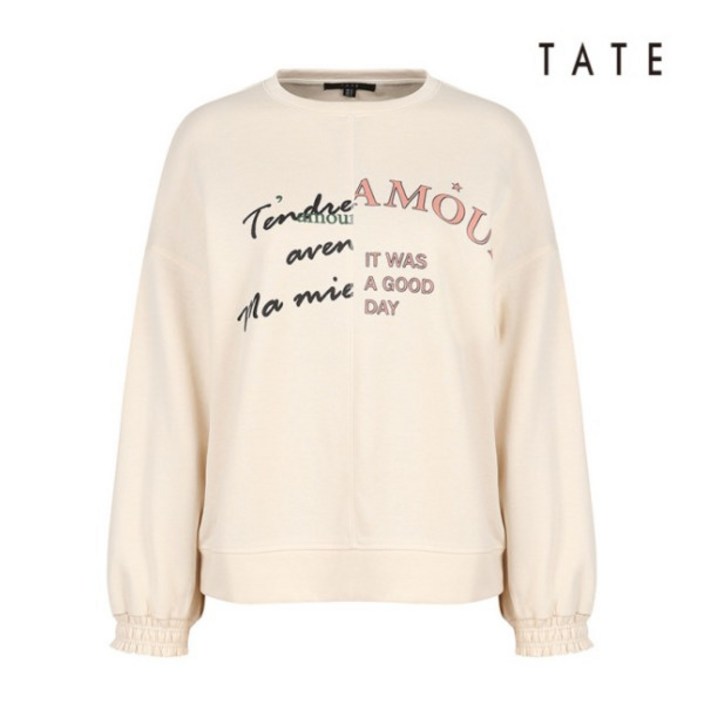 테이트 TATE 여성 언발란스 레터링 맨투맨 티셔츠KA9S1WKL040130 테이트 TATE 여성 언발란스 레터링 맨투맨 티셔츠KA9S1WKL040130