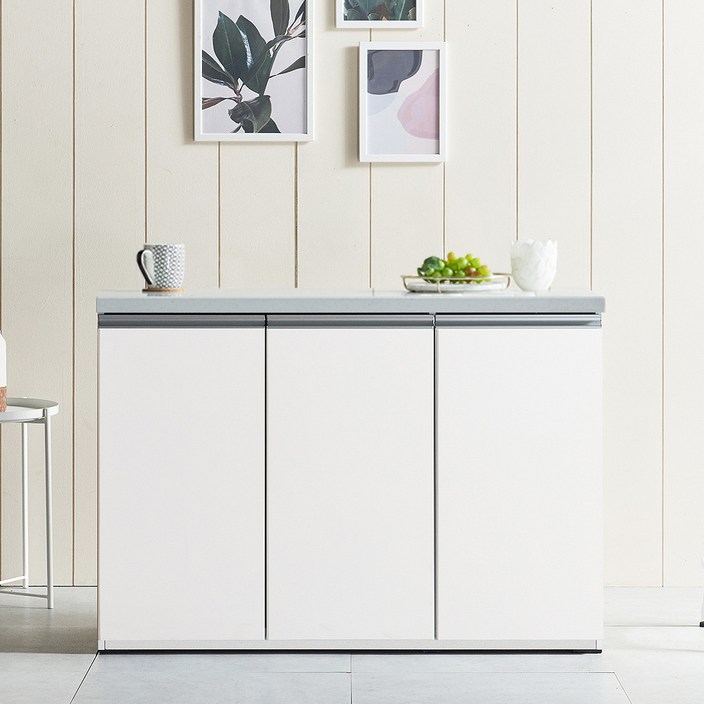 일송가구 인조대리석 오메즈 홈바 주방 수납장 상하부장 세트, 화이트