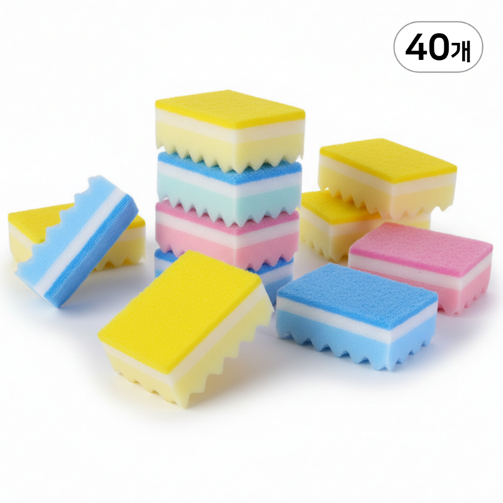 루트리치 거품가득 노스크래치 양면 스펀지 수세미, 1세트, 40개