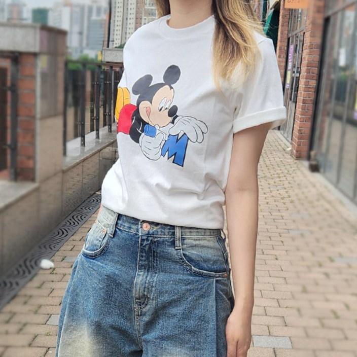 디즈니 남여공용 반팔 티셔츠 미키 M로고 라이센스정품 국내제작