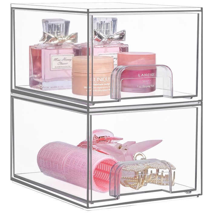 Vtopmart 슬라이딩 적층형 클리어 서랍장 다용도 펜트리 수납 정리함 소형 11, 1세트, 투명